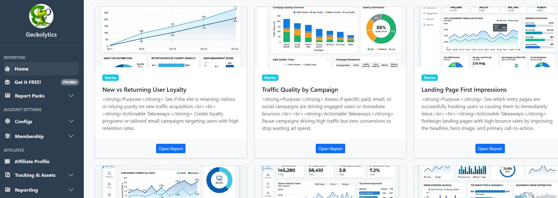 Geckolytics Dashboard Interface