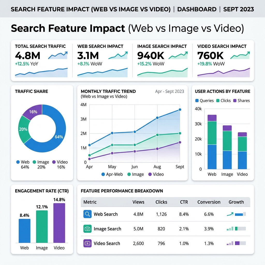 Search Feature Impact (Web vs Image vs Video)