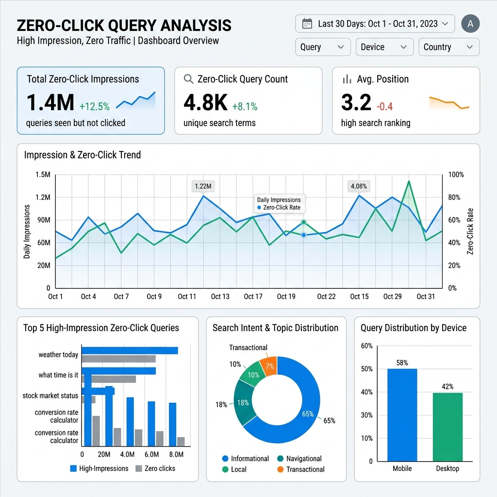 Zero-Click Query Analysis (High Impression, Zero Traffic)